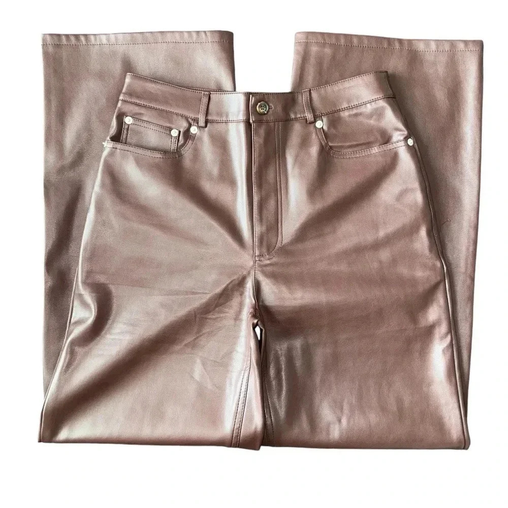 Urban Outfitters Brown Leather High Waist Wide Straight Leg Pants Womens 28